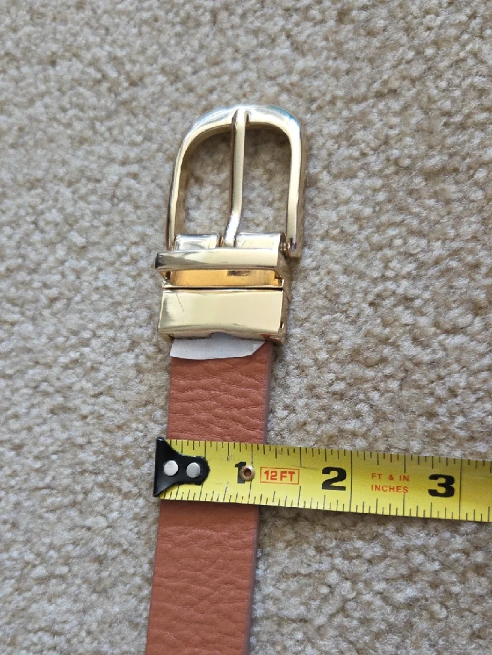 J.Crew Tan Leather Belt Gold Buckle 1” Wide Size L Classic Capsule Minimalist - Picture 7 of 16